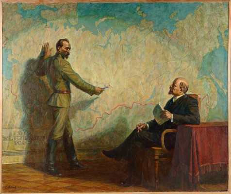 Алтаев Серафим Петрович. 1921 год. В.И. Ленин и наркомпуть Ф.Э. Дзержинский у схемы железных дорог РСФСР